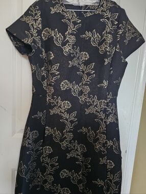 Elegant Black Amd Gold Floral A-Line Dress
